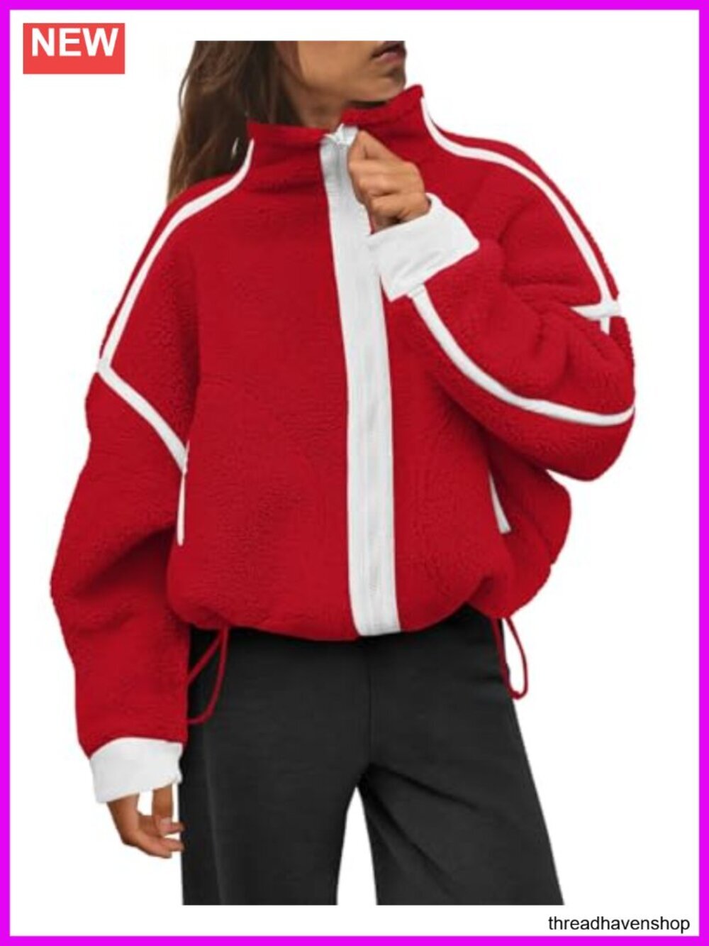 Sherpa Fleece Zip Up Jacket Oversized Fuzzy Hoodie With Pockets Cozy Winter